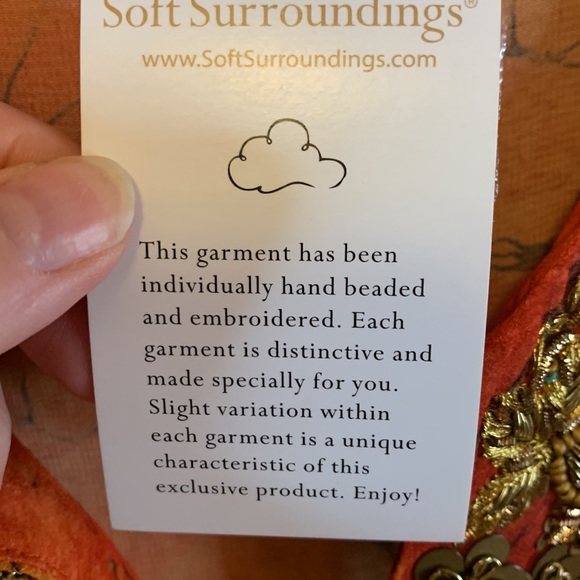 🚫SOLD🚫Soft Surroundings Orange Sheer Beaded Caftan or Swim Cover PL/PXL - Picture 8 of 9